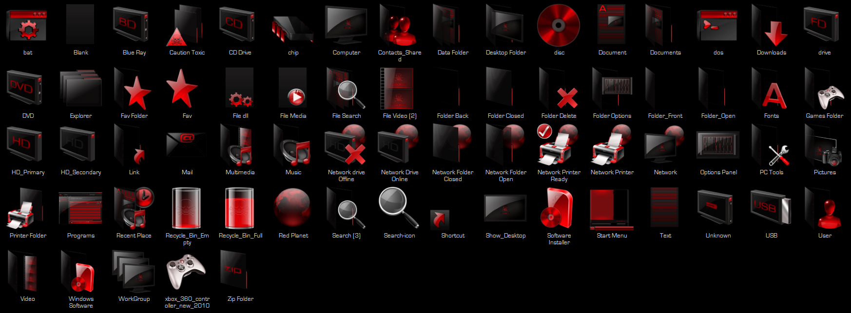 Poison Red v2 7tsp Icon Pack for Windows 10