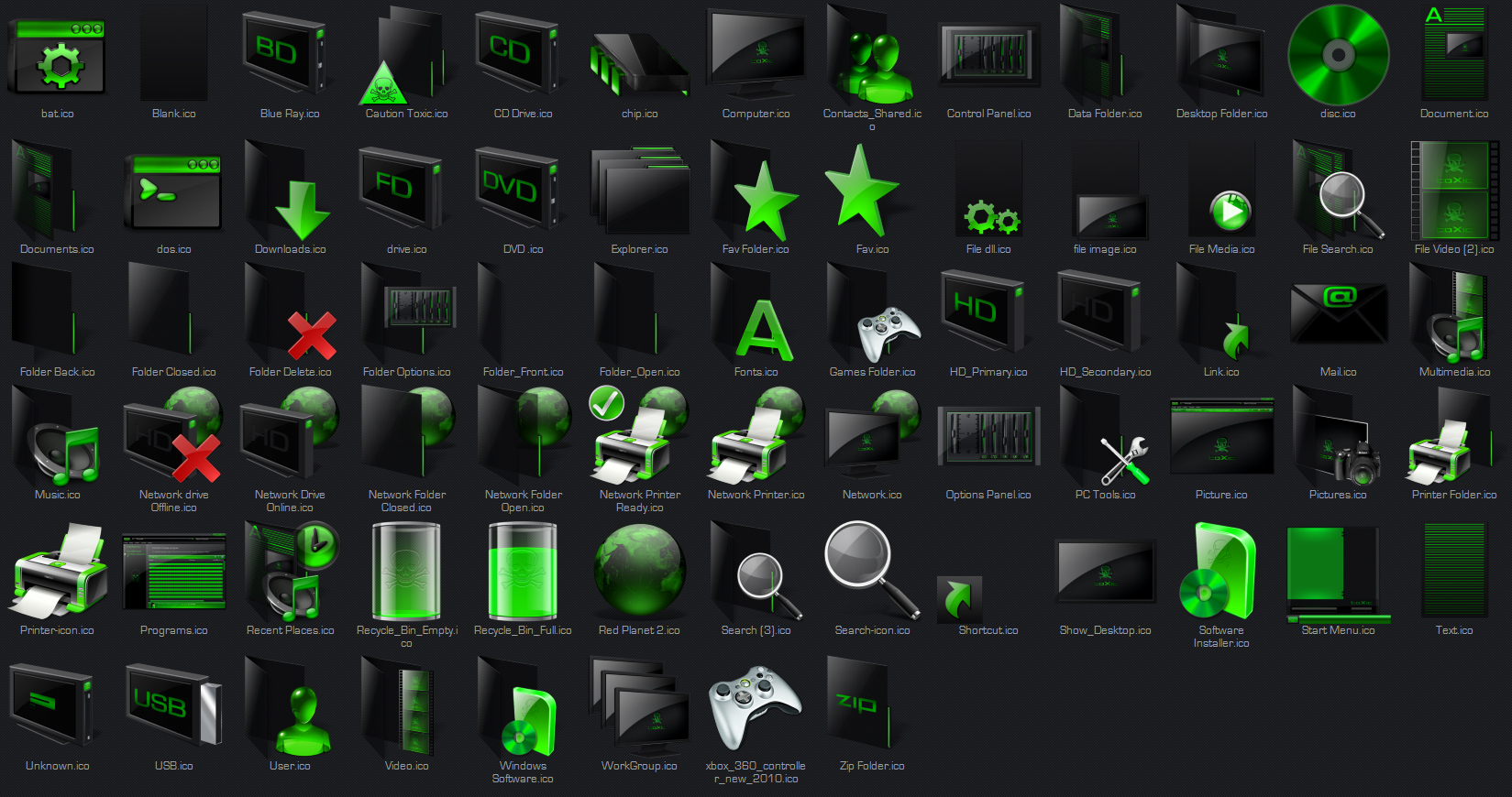 Toxic Green 7tsp Icon Pack for Windows 10 Build 1903-21H2