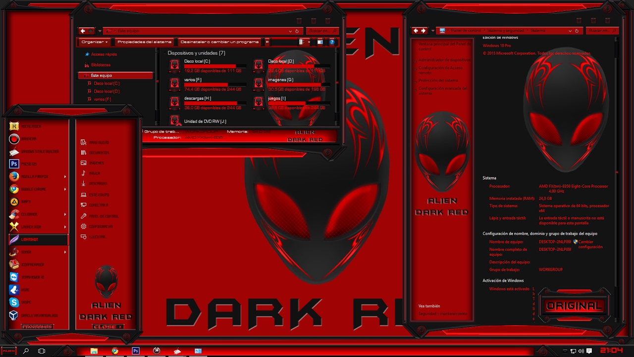 AlieN DaRk Red by mAnU bUdIñO for Windows 10 - UXTheme Patcher