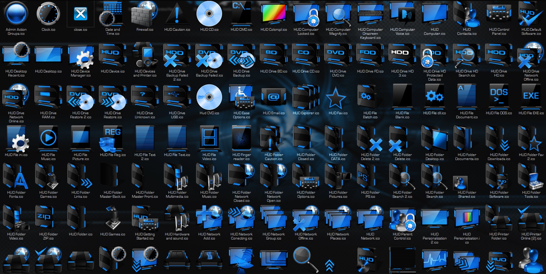 HUD Machine Blue IconPack 7TSP – Enable Windows Theme Customization